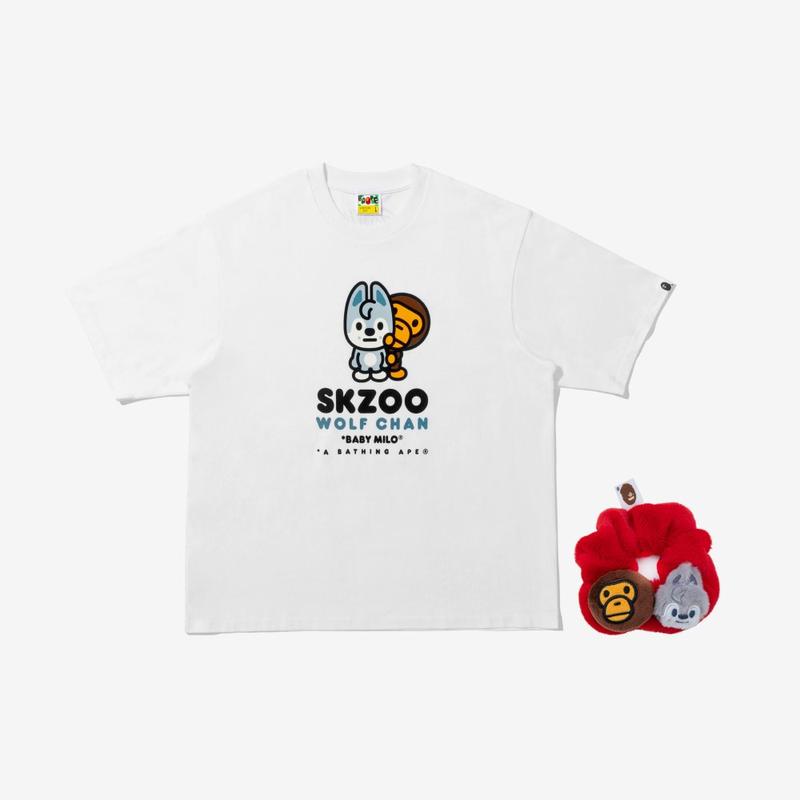 SET] BAPE X Stray Kids WOLF CHAN BABY MILO TEE M (Bang Chan) +